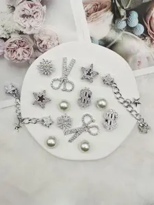 Cute Star & Chain Design Bling Shoe Charms Set, Sparkling Footwear Charms, Rhinestone Decorated Shoe Decorations, Fashionable Shoes Accessories for Women & Girls, Shoe Chains