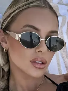Fashion Oval Sunglasses for Women, Vintage Trendy Outdoor Metal Sunglasses, High-Quality Classic Men's Luxury Brand Glasses, Uv400 Protection