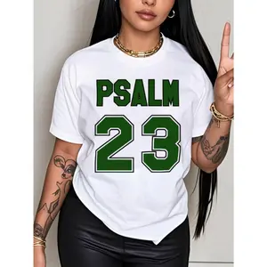 [PeakPro T-shirt]-[Cotton]  Women'S Psalm 23 Jersey Premium T-Shirt - Casual Short Sleeve Crew Neck T-Shirt With Bold Green Lettering, Soft And Breathable Fabric, Perfect For Holiday Parties And Gift Giving Golf Gift T-Shirt For Men And