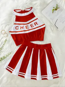Women's Colorblock Letter Cheerleader Costume Set, Striped Trim Crop Top & Skirt/Shorts/Panty, Ladies Sexy Lingerie Set for Cosplay