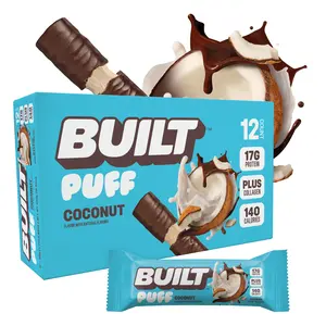 Official BUILT Bar, Puff Protein Bar Snacks, Coconut Puff, 17g Protein, 140 calories, Collagen, Gluten Free, Protein Packed Snack, 12 Count Box