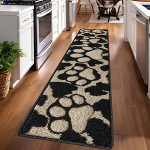 1PC， Black and Brown Leopard Print Texture Patterned strip rugs, home décor, bathroom mats, entryway mats, bathroom non-slip mats, indoor entrance rugs, bedroom bedside mats, kitchen mats, hallway rugs, flannel sponge rugs, hallway runner rugs