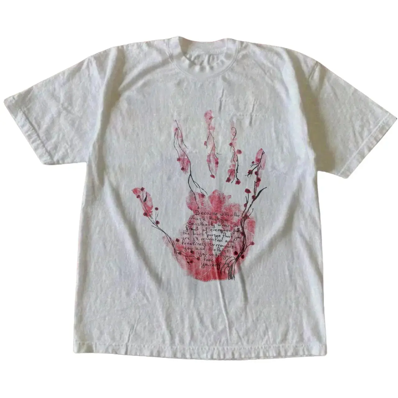 Y2K Floral Hand Graphic T-Shirt, White Unisex Cotton Tee, Vintage 2000s Flower Shirt, Retro Boho Botanical Graphic T-Shirt, Trendy Streetwear Gift