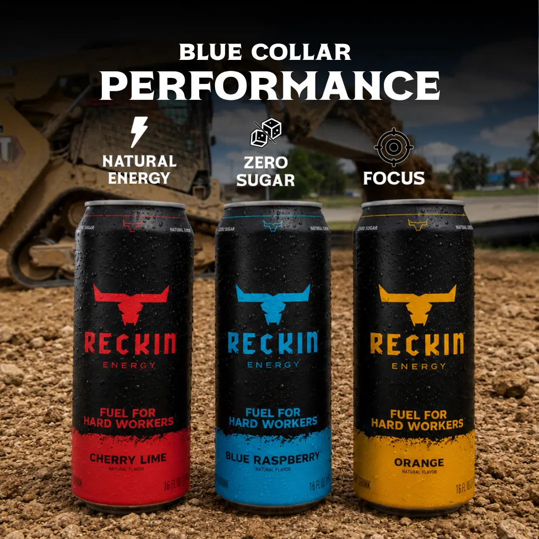 Reckin Energy Drink - 12 Pack - 200 Mg of Natural Caffeine - Zero Sugar - Nootropics - Blue Collar Performance Energy