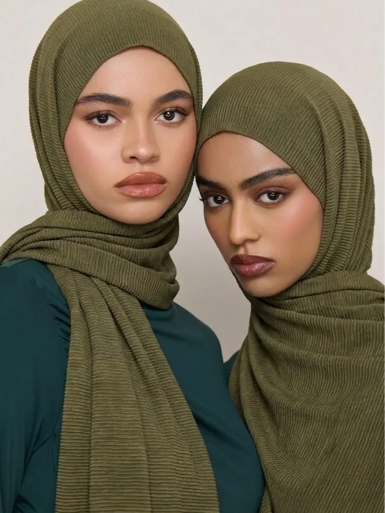 1 pc women’s solid-color ruched casual scarf, stretchy and breathable; small long scarf/headscarf for jersey outfits, warm and sun-protective shawl