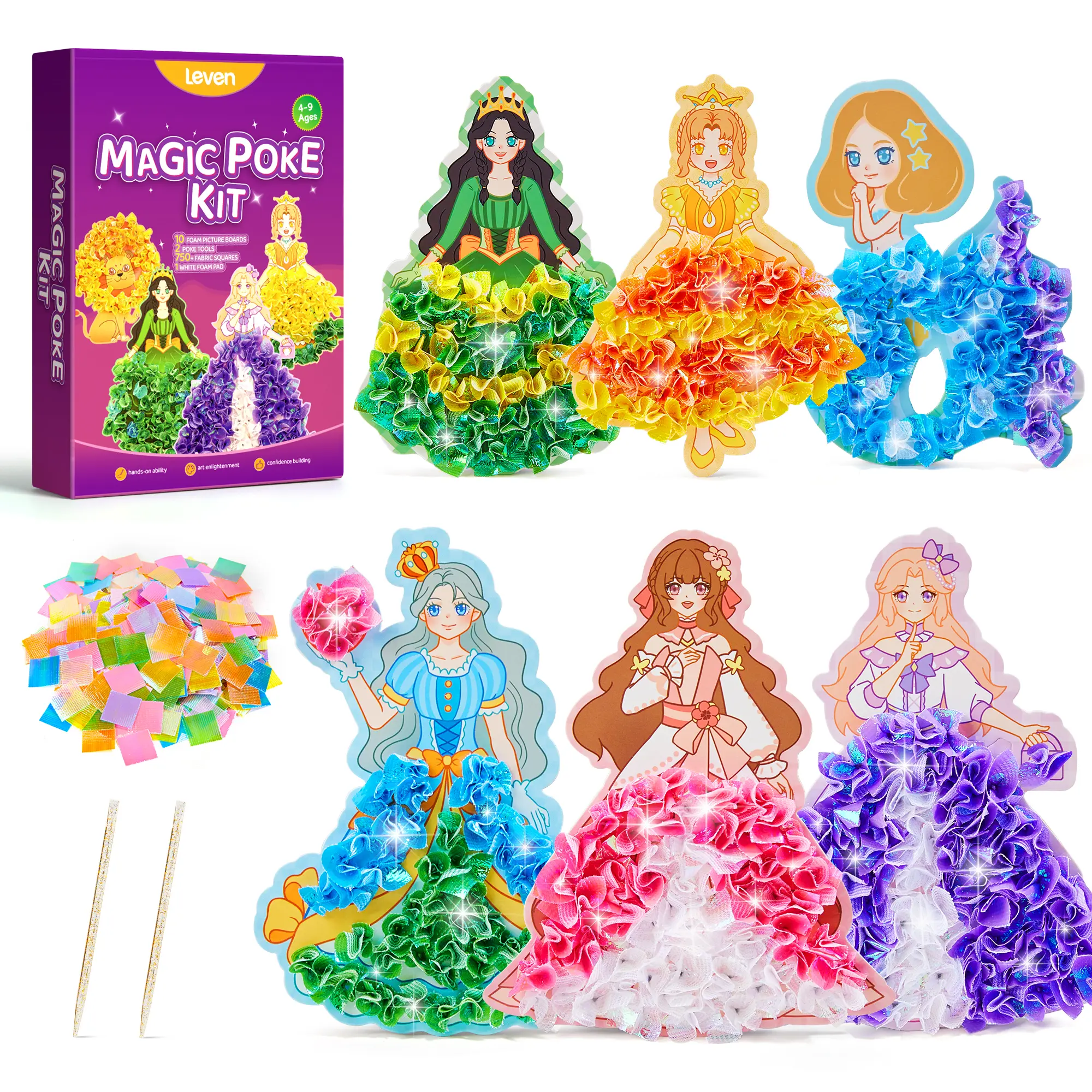Leven Magic Poke Art Kit with Poke Pens - 10-Piece DIY Flower Press Craft, Mess-Free Fun for Ages 4+, Promoting STEM Learning, Gifts for Girls Little Gifts for Girls, Princess & Animal Themes, Perfect for Birthdays Christmas, No Battery Needed
