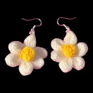 Daisy Dangles - Petite White & Yellow Handcrafted Crochet Flower Earrings