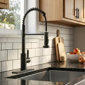 FORIOUS High-Arc Durable Steel Water-Saving Modern Kitchen Faucet, Single Handle 3-Mode Pull-Down Sprayer Tap for Farmhouse, RV Utility Rooms
