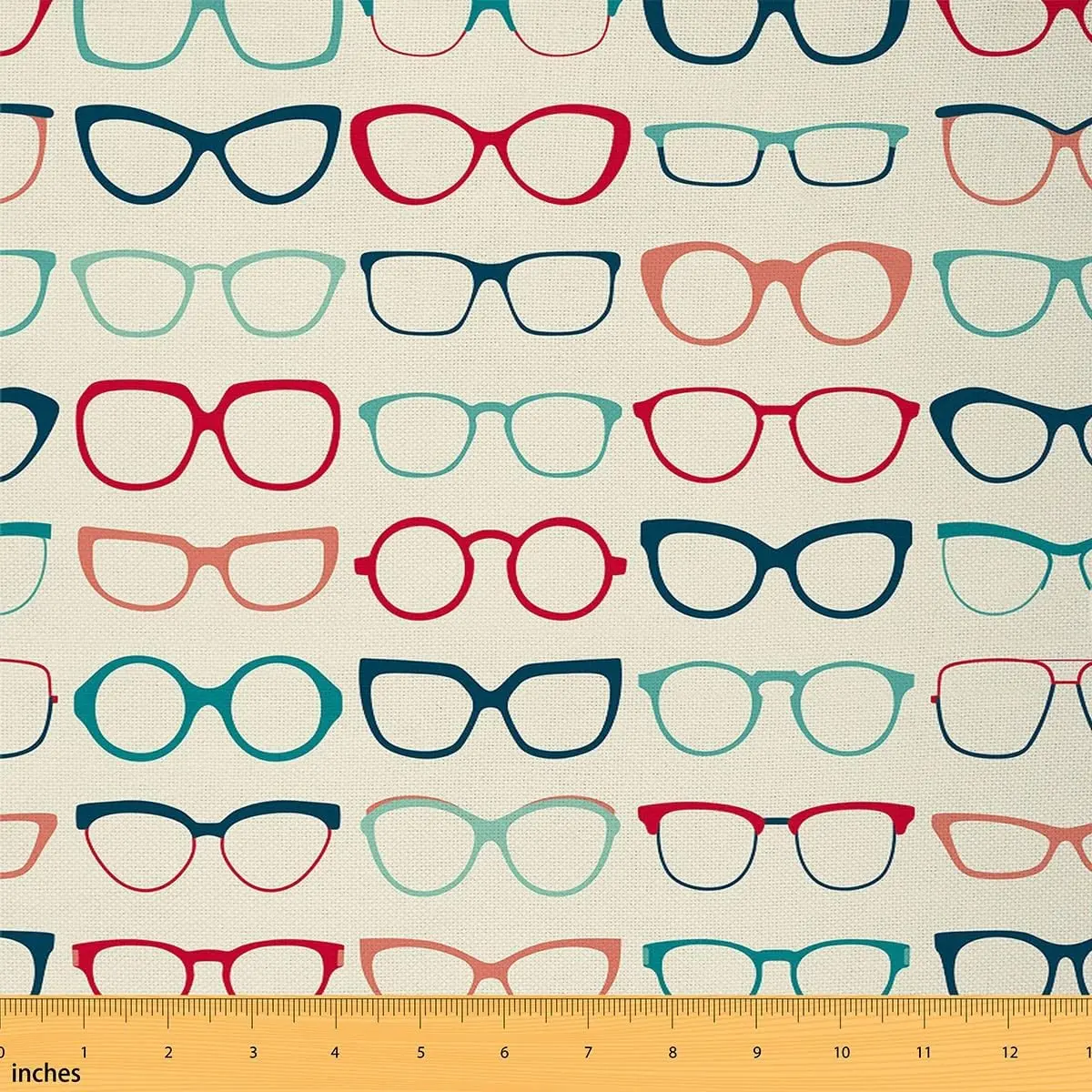 Feelyou Retro Glasses Pattern Flat Weave Upholstery Fabric - 1yd (36in), Medium Weight Waterproof Indoor Textile for DIY Enthusiasts, Easy Cleaning Home Decor Accent Pillows, Furniture Refinishing
