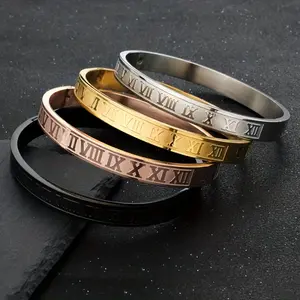 Couples Stainless Steel Roman Numeral Alphabet Bracelets Bangles - Punk Style, Durable Titanium Steel, Exquisite Trendy Fashionable Bracelet for Everyday Wear & Special Occasions, Costume Jewelry Accessory