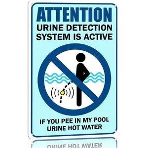 Attention Urine Detection System Is Active 12x8 Inch Aluminum Metal Sign - Funny Pool & Spa Wall Decor for Backyard, Hot Tub, and Beach House - Humorous Tin Sign Gift for Pool Owners & Summer Party Hosts