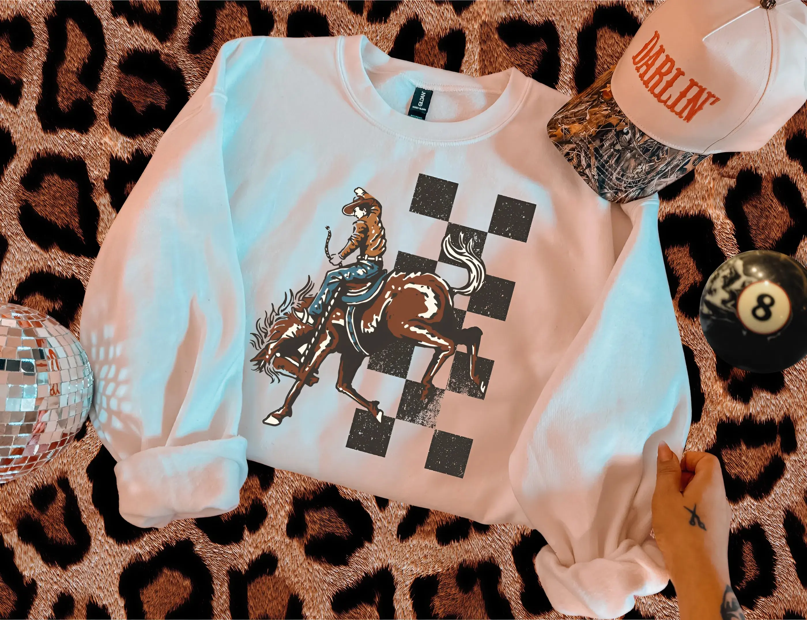 Checkered Cowboy TEE, vintage crewneck western women's graphic tees, western clothing, women’s clothes, country western tops, western stuff, cowgirl stuff, western tops clothes, western outfits women, country concert outfits Summer clothes