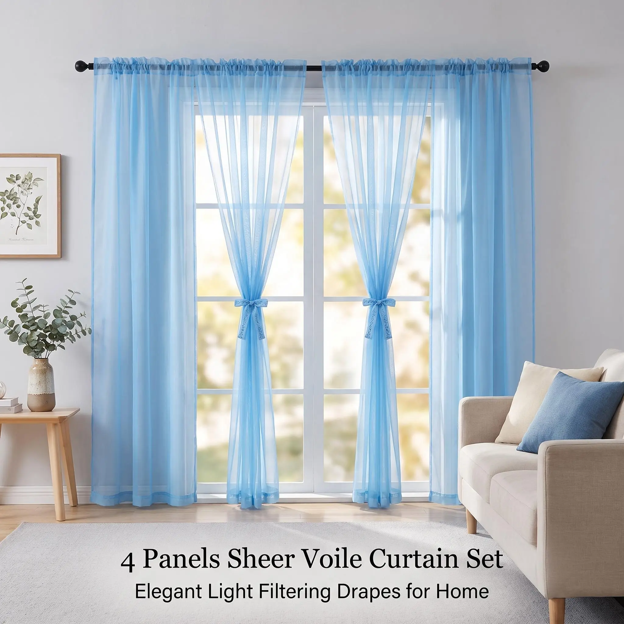 4 Piece Solid Color Terylene Fabric Light Pink Rod-Pocket Curtains 34x84 inch, Lightweight Durable Home Textile Window Drapes, Home Decoration Curtain, Interior Decoration Accessories for Bedroom, Living Room FT2536