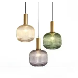 Vintage Bronze Adjustable Glass Pendant Light, 1pc 20cm Striped Glass Shade, Modern Home Decor Lighting for Kitchen Island, Dining Room, Hallway