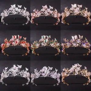 Handmade Bridal Pearl Rhinestone Crown, Tiara Butterfly Floral Wedding Gift, Design Crown Hair Accessories