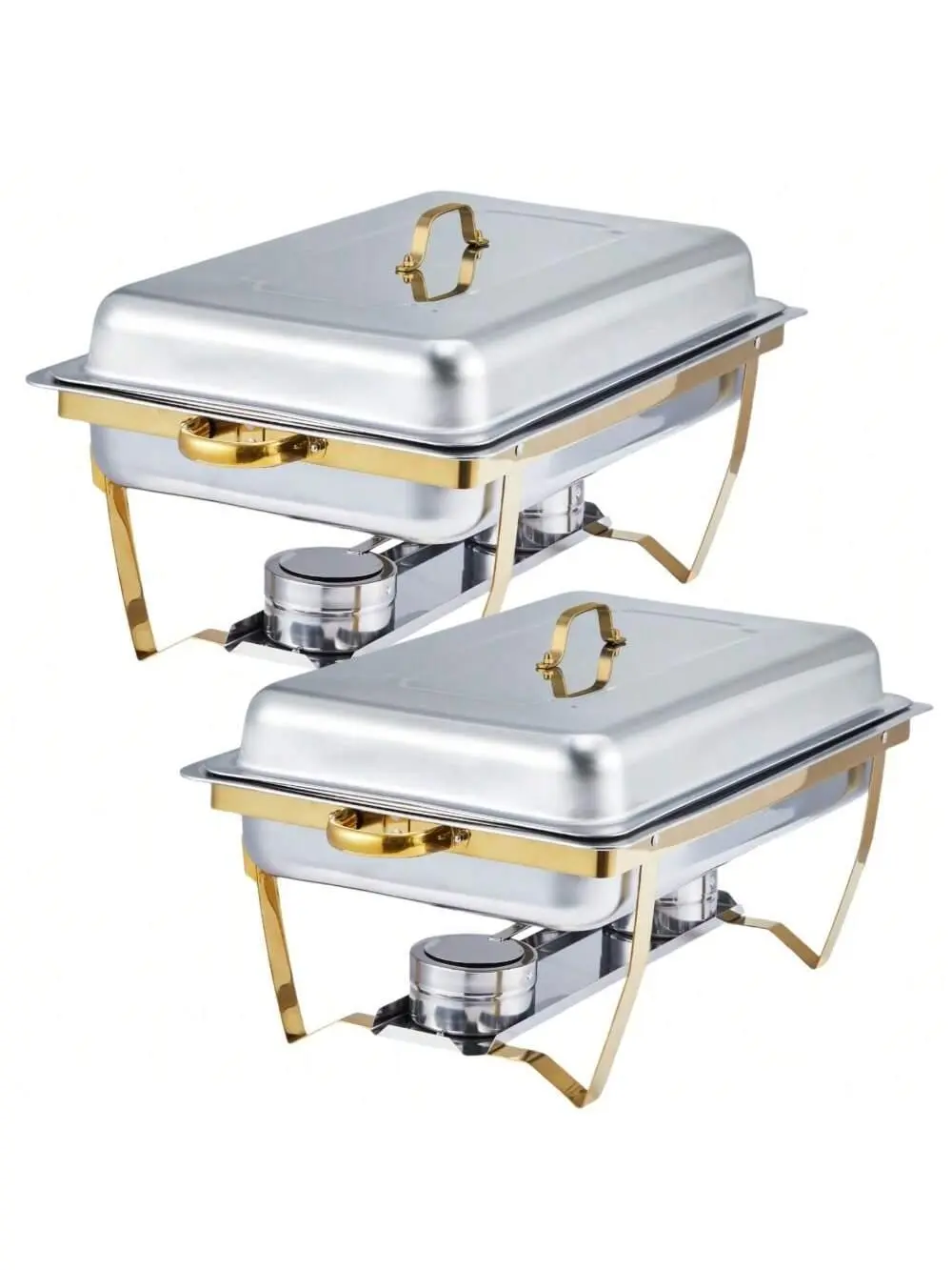 Gaomon 2-Piece 8QT Rectangle Stainless Steel Thermal Casserole Pan & Tray Set, Buffet Serving Servers with Handles, Lid Holder, Catering Supplies for Parties