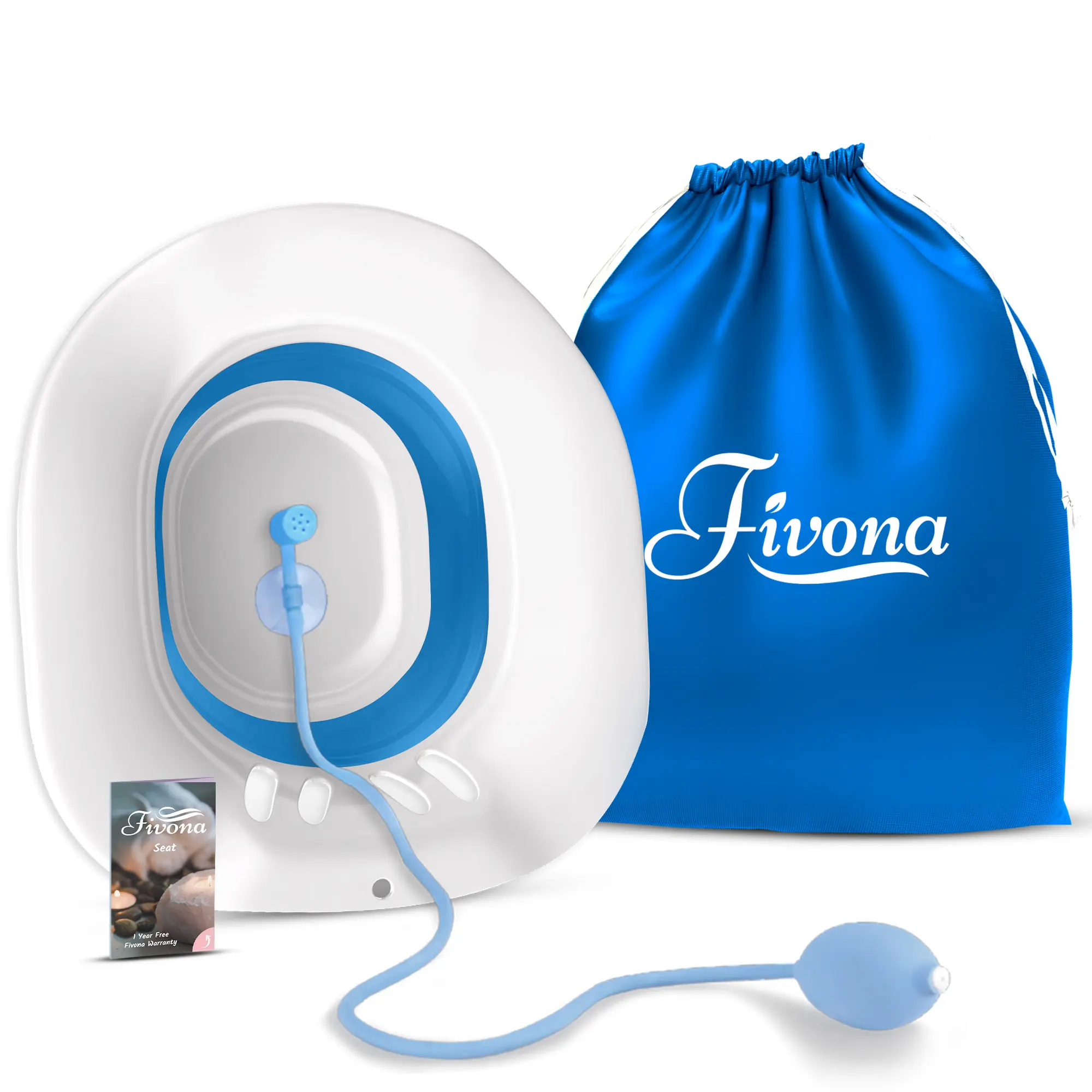 FIVONA Toilet Seat Sitz Bath Bundle Set - Massage Hand Flusher, Storage Bag, Foldable Basin, BPA-Free V Steam Kit - Adults' Postpartum Care, Hemorrhoid Treatment, Universal Fit, Durable, Space Saver, Expandable Size