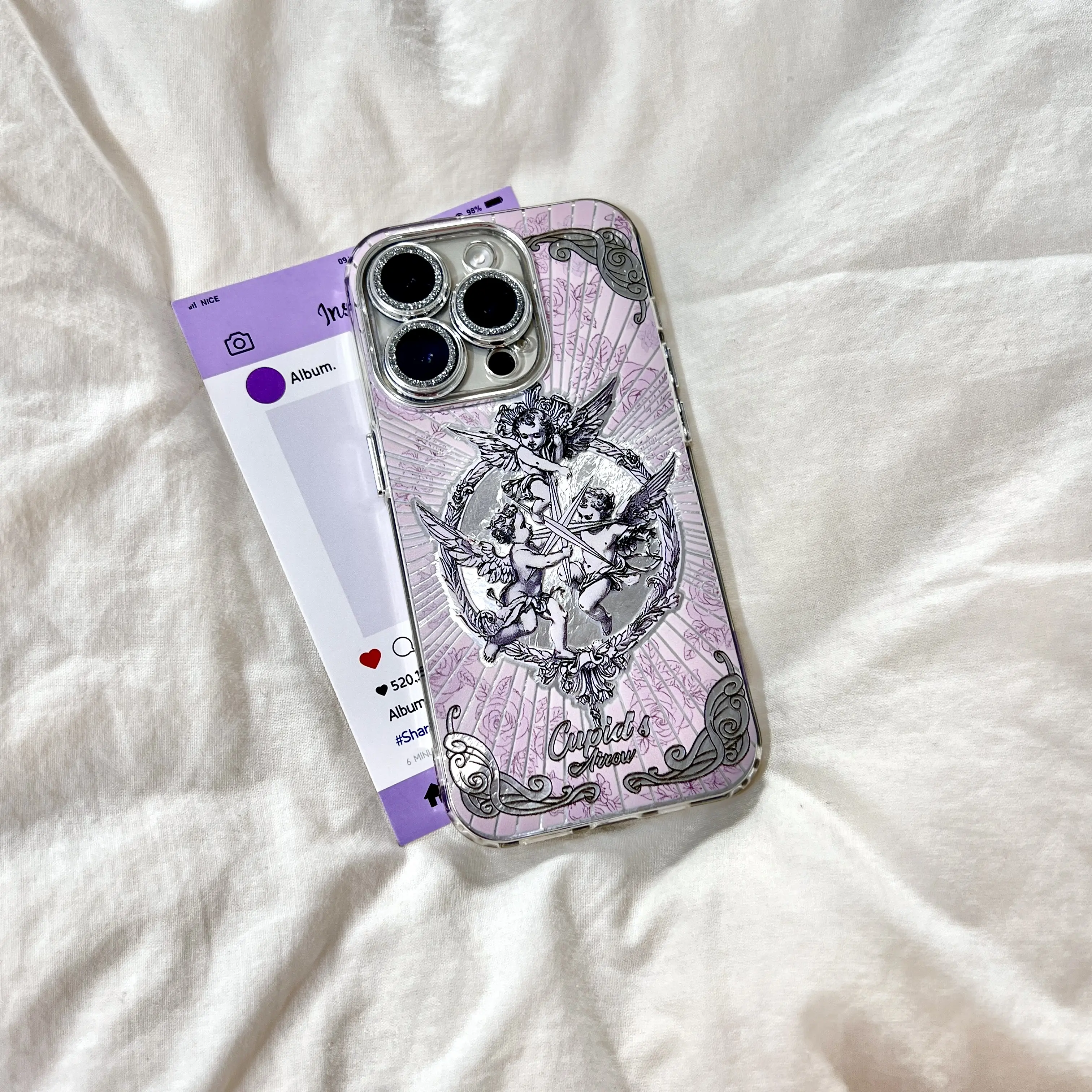 Retro European Cupid Angel Smartphone Casing - Camera-Protective Handheld Cellphone Accessory Compatible with iPhone 17,16 Pro Max,16,15 Pro,14 Plus,13,12 Pro,11 Pro Max for Mobile Devices