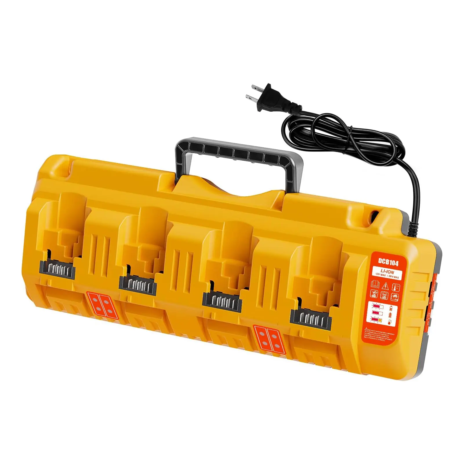 Amityke DCB104 Replacement 4-Port Efficient Charger Station for Dewalt, 12V/20V Multi-Battery Charging, Dual USB Ports, LED Indicator, Power Tool Accessories