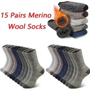 outdoors 15 Pairs Of Men'S Merino Wool Socks, Warm Hiking Socks Spring And Summer Mid-calf Breathable Comfortable, Sweat-Wicking Work Can Be Used For Gifts (US Size 7-13) Fabric Menswear Day Polyester Cotton