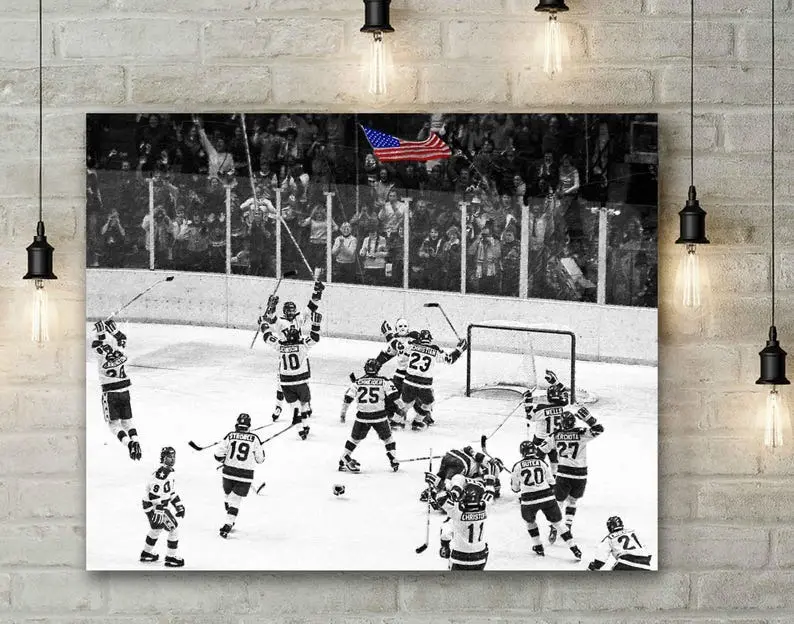 US Winter Olympic Hockey Themed 1-Piece Artistic Photo Paper Wall Art Print - 11x17,12x18 Multi-Size Sports Theme Decor, Miracle on Ice PA Man Cave Decoration, Gift with Included Shipping Tube, One-Piece, Graphic Print
