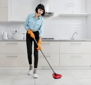 Scrub Brush with Refill Base, Spin Mop Head Scrubber Replacement Compatible with O Cedar EasyWring 1-Tank System, Hard Bristles Floor Scrubber, Tub & Tile Cleaning Brush for Bathroom, Kitchen, Patio