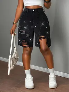 New Women's Denim Shorts Low Waist Loose Ripped 5-Point Pants Loose Bermuda