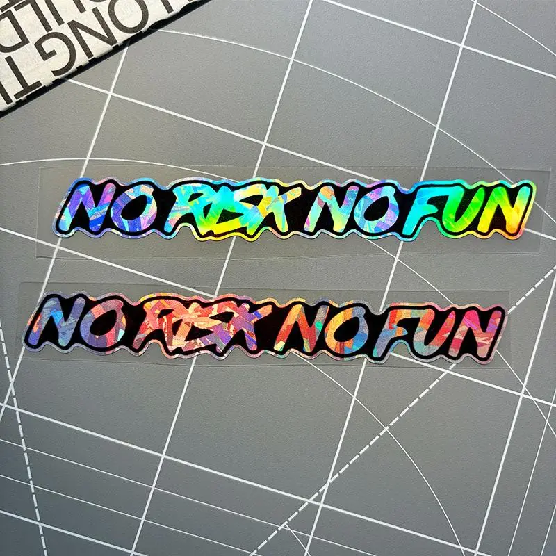 Holographic Car Sticker, No Risk No Fun Letter Pattern Reflective Car Sticker, Universal Car Sticker, Adventure Style Car Decals for Car Windows, Window Decals For Vehicles, Motorcycle Fuel Tanks, Helmet Vinyl Decals, Vehicle Exterior Decoration