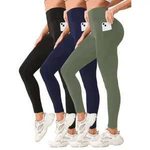 [Shaping Yoga Pants] 3pcs High-Waisted Shaping Yoga Pants |   Multi-Color Leggings with Pockets & Tummy Control to Enhance Your Beauty