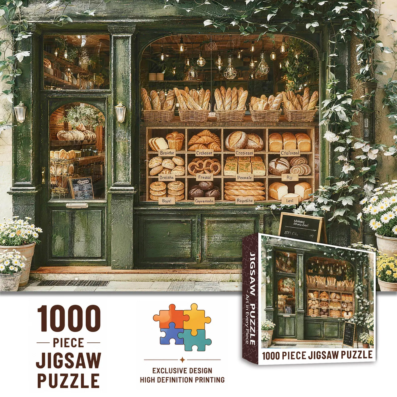 Walarky 1000-Piece Rectangular Cozy Baking Bakery Puzzle for Adults - Relaxation, Memory Training, Observation, Wall Decor, Gift, 27.5x20in (70x50cm) Family Game, Charming Cozy Hobbies for Food Lovers