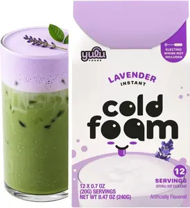 YULU FOODS Lavender Instant Cold Foam Sticks, 12 Servings Non-Dairy Café Style Foam Mix for Iced Coffee, Tea & Matcha, Easy Whip, Caffeine-Free, 8.47 oz