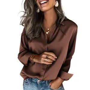 Zeagoo Satin Blouses for Women Silk Button Down Shirts Long Sleeve Business Casual Tops