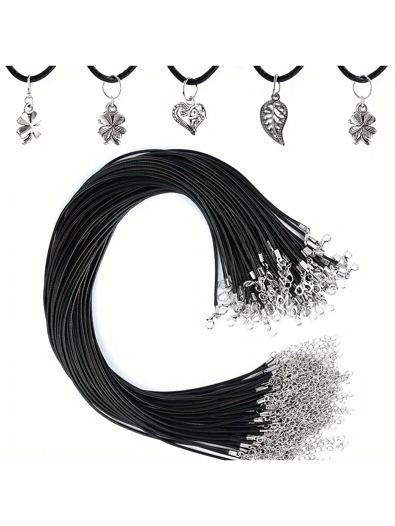 40 Pieces 1.5mm Wax Black Cord Necklace Making Kit with Clasp Drop Charm 18 Inch Long String DIY Jewelry Crafting Supplies for Necklaces & Bracelets