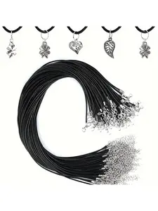 40 Pieces 1.5mm Wax Black Cord Necklace Making Kit with Clasp Drop Charm 18 Inch Long String DIY Jewelry Crafting Supplies for Necklaces & Bracelets