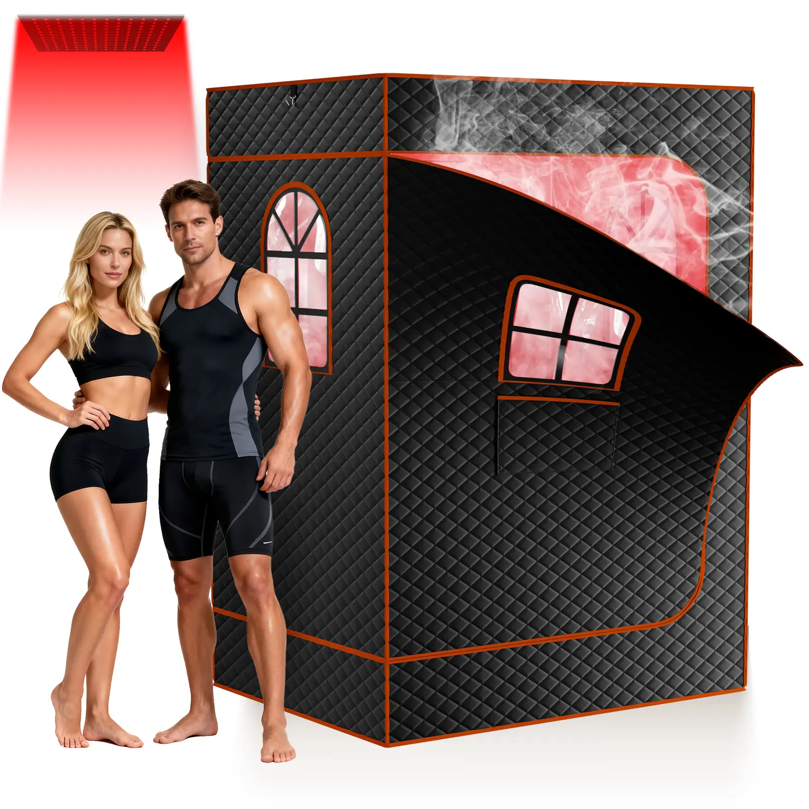 Lilypelle Rectangle Steam Sauna Box for Home & Apartments, 2-Person Extra Large Portable Sauna Tent with Dual 1200W Steamers, 9 Adjustable Temp Levels, 5-Layer Insulated Fabric, Folding Chairs, Remote Control, Ambient Lighting & Floor Mat