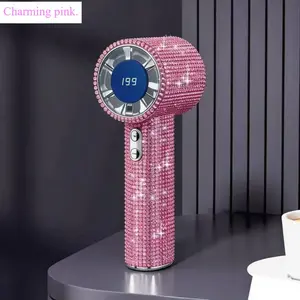 Diamond Bling Handheld Fan, Portable Mini Fan with Digital Display, Adjustable 3-Speed Rechargeable Personal Fan for Travel, Makeup, Outdoor, Women's Gifts