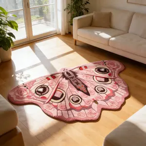American Vintage Butterfly Decorative Living Room Carpet, Irregular Fashion Bedroom Rug, Soft Plush Mat, Artistic Creative Sofa Table Pad, Floral Insect Rug
