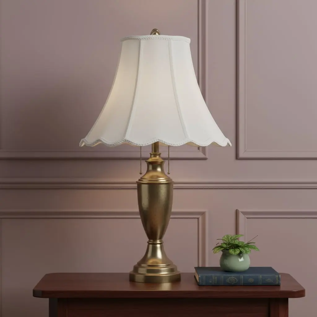 HomeRoots Traditional White Linen Bell Lamp Shade - Piped Detailing, Spider Fitter, 8.5 x 18 x 14 in, Light-Diffusing Indoor Lighting Accessory, Decorative for Standard Lamps, Bedroom