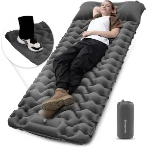 KingCamp Sleeping Pad for Camping, Ultralight Connectable Inflatable Sleeping Pad Camping Mattress with 6.3" Built-in Pillow & Foot Pump for Backpacking Hiking Tent Cot