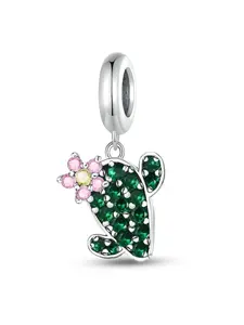 Original Designed Silver Color Plated Charm, Stylish Charm, Green Plant Cactus Four-leaf-clover Beads Pendant Ball Suitable for Bracelets Making Kits DIY Unisex Jewelry Ladies Daily Wear Decoration, Beads Charms, Beads Charms Accessories