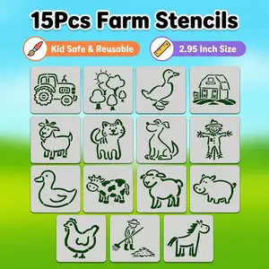 15pcs Farmhouse Template Set, Cartoon Animal Drawing Art Templates, DIY Handmade Wall Decor, DIY Painting Supplies, Perfect for Farm Theme Projects