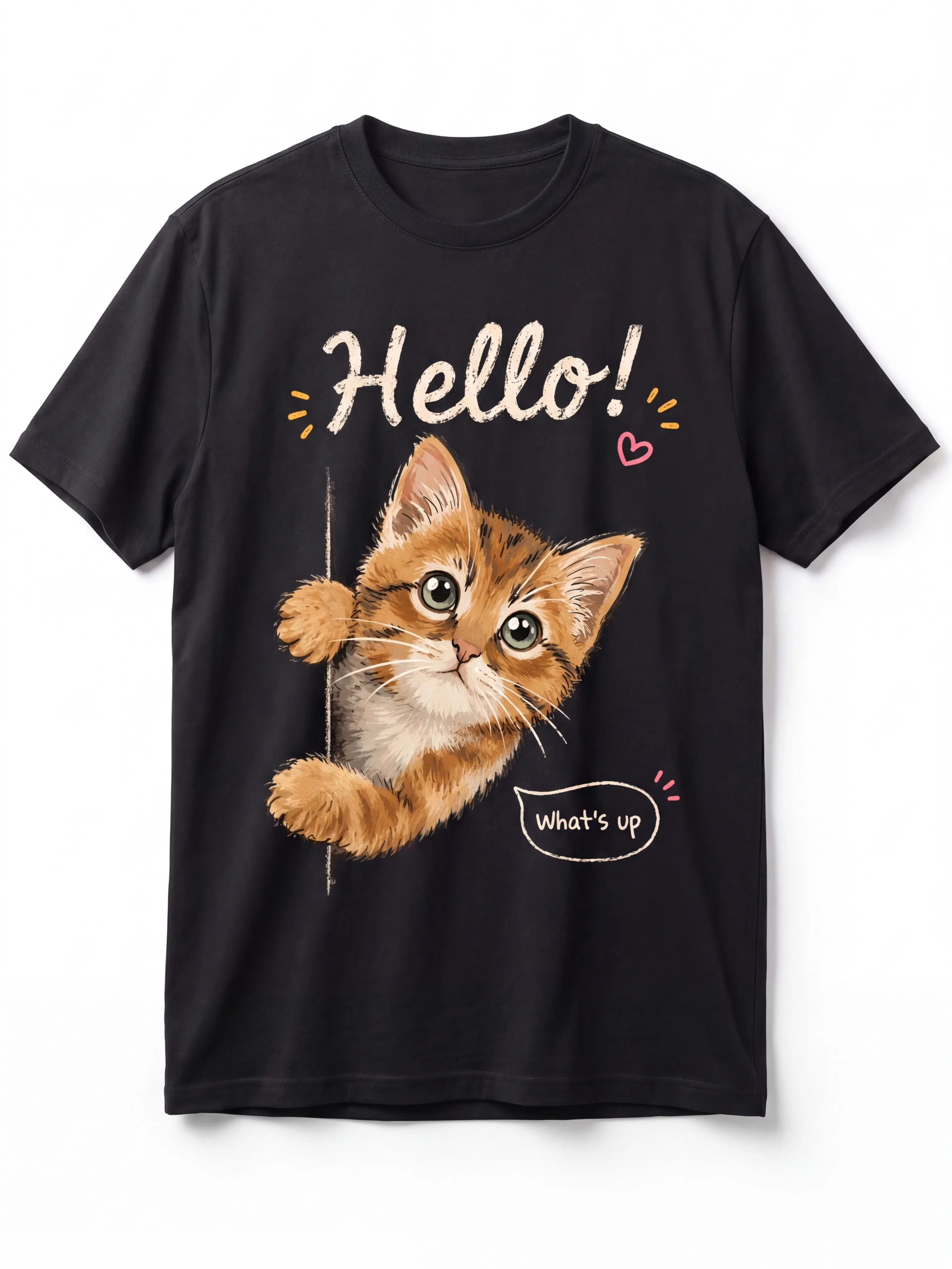 Casual Cotton Long-Sleeve Graphic T-Shirt with "hello what's up" Print