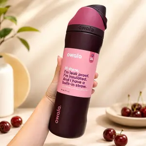 Owala FreeSip Water Bottle 24oz Black Cherry – Leak Proof Insulated Stainless Steel Tumbler with Built-In Straw