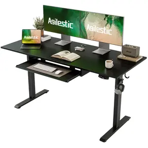 Agilestic Electric Standing Desk with Keyboard Tray and Drawers, Adjustable Height Stand Up Desk for Home Office, 4 Memory Height Settings, 2 Headphone Hooks, Computer Workstation, Black