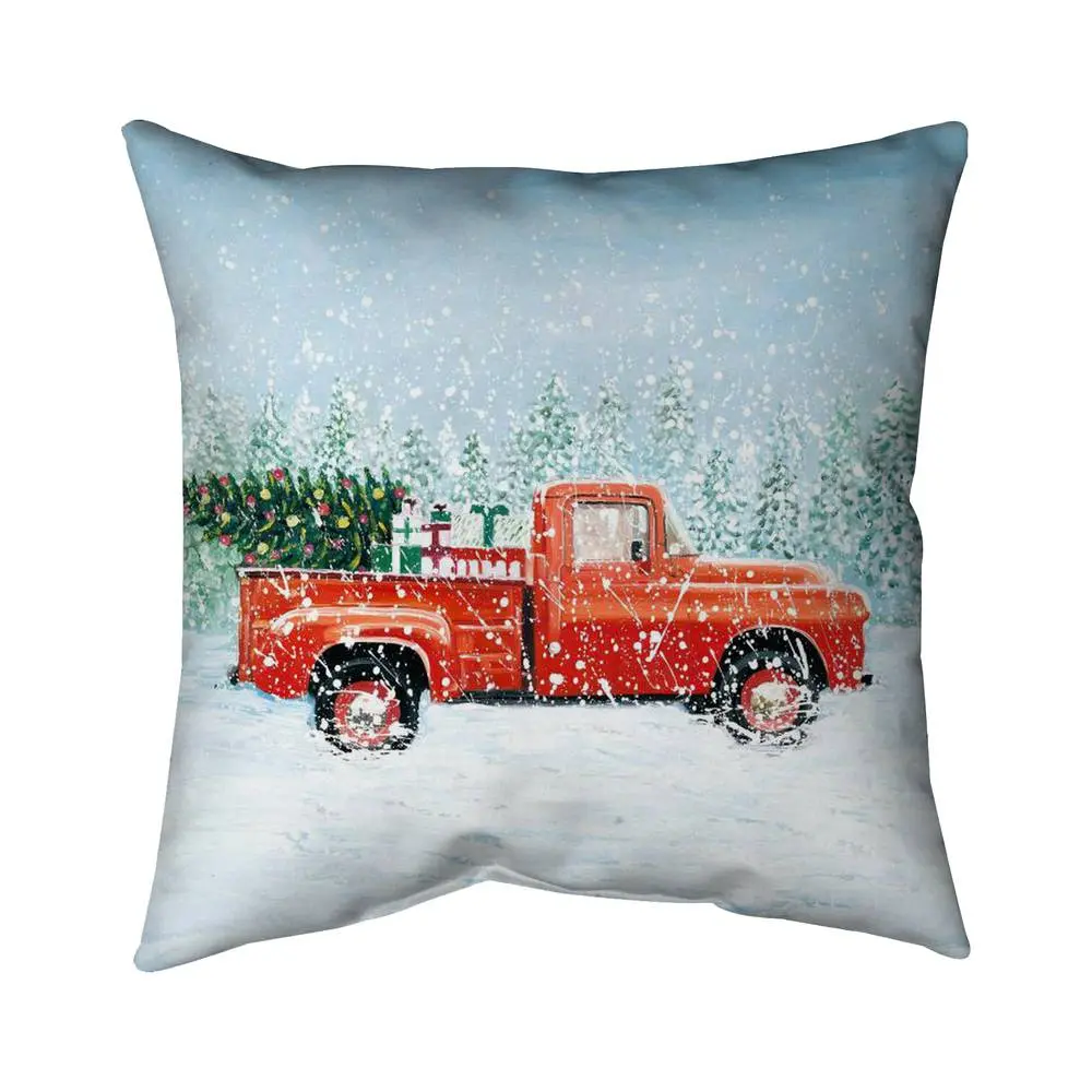 Begin Home Decor 5542-2020-HO27 20x20 in. Polyester Christmas Tree Truck Outdoor Throw Pillow - Durable Outdoor Cushion, Christmas Decoration, Outdoor Cushions