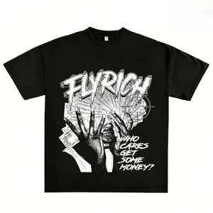 FEEGO Unisex Classic Round Neck Knitted Breathable Cotton T-shirt with Fly Rich Get Some Money Portrait Money Graphic