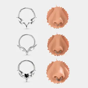 Oufer Blade Wings V Shape 16G Hinged Segment Clicker Septum Ring for Piercing Jewelry Stainless Steel