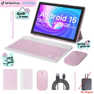 [TikTokShopSpringGlowUp], PEICHENG 2026 Android 15 Tablet 10.1" 18GB(6GB base ,12GB expansion) RAM 128GB ROM Dual Camera Bluetooth Keyboard Mouse Stylus 2.4G/5G,WiFi,Charging Large Storage Portable ,tablets on sale, PINK