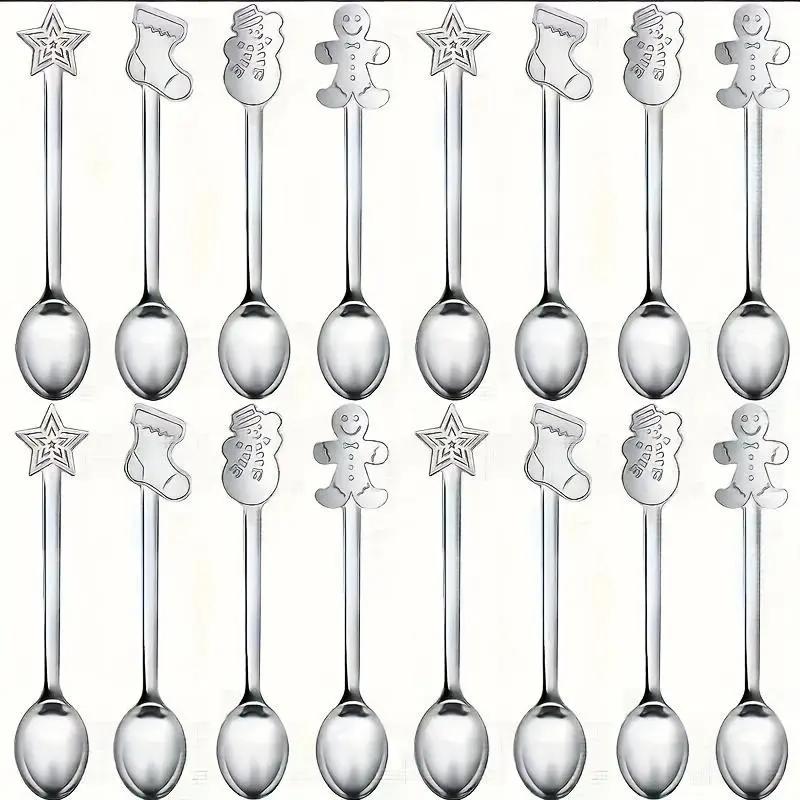 Set of 16 Stainless Steel Mini Coffee Spoons, Christmas Series Dessert Spoons, Dishwasher Safe, Ideal for Kitchen & Parties