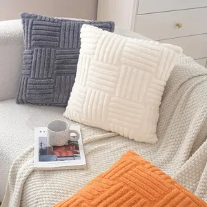 Bohemian Striped Pillow Cover, Soft Artificial Fur Square Cushion Case, Zipper Closure Design, Nordic Simple Home Sofa Seat Pad (18x18 Inch)